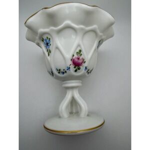 Vintage Handpainted Westmoreland White "Doric" Candy Dish Signed by Artist 5"